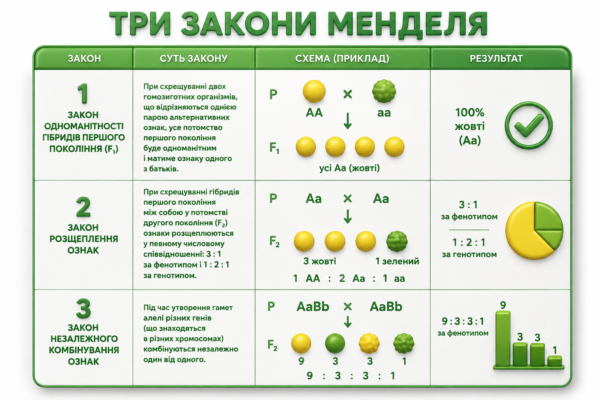 Суть, приклад та результат трьох законів Менделя