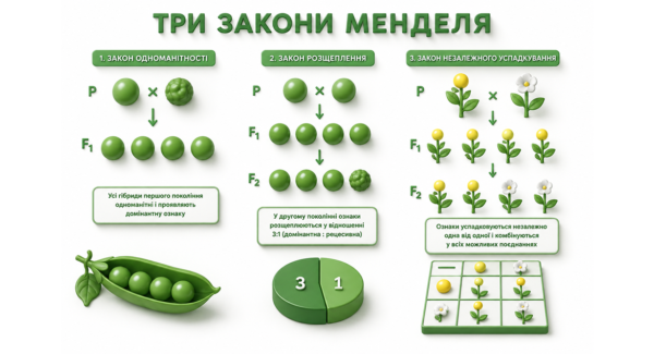 Узагальнена картинка трьох законів Менделя